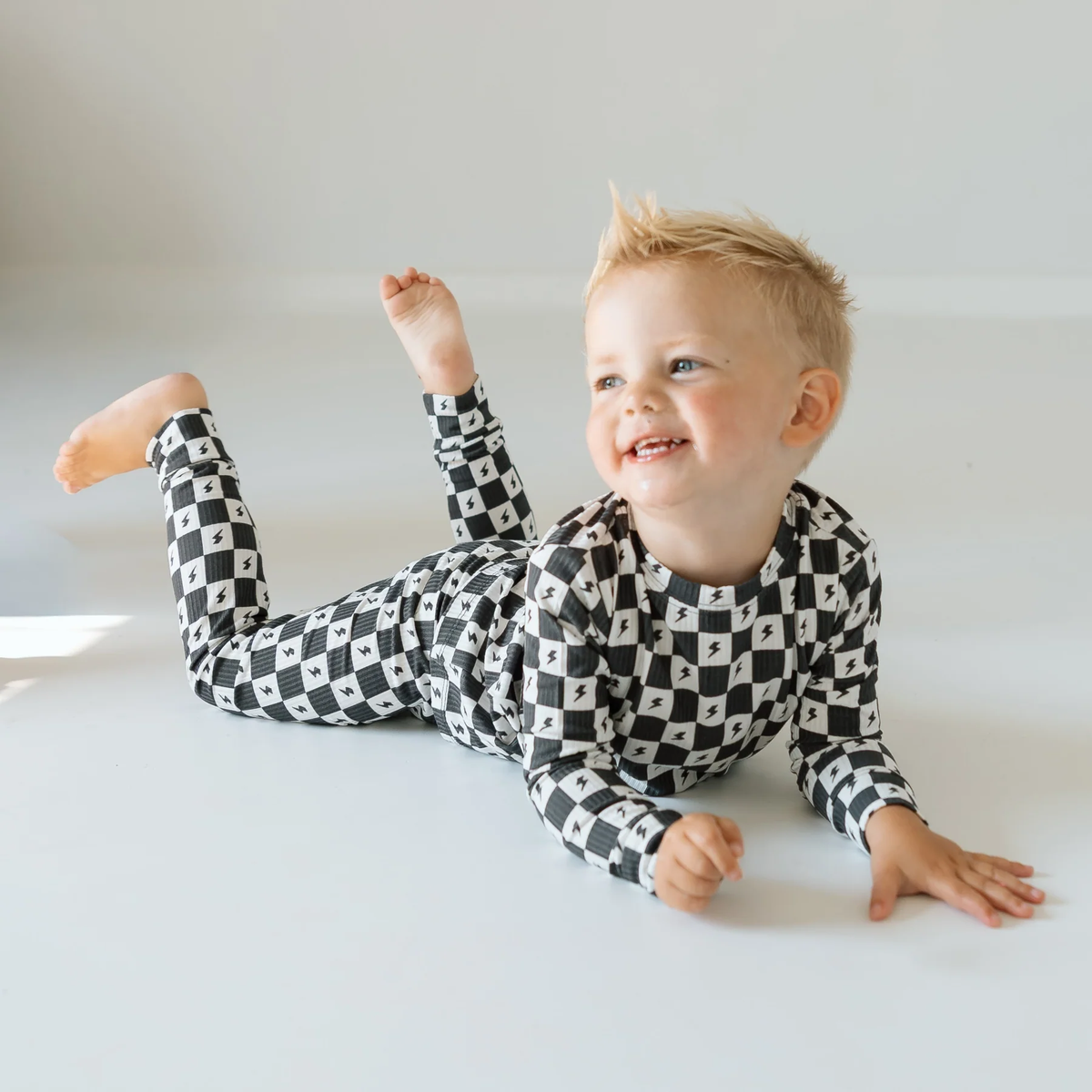 Checkered Lightning Bolt Small Ribbed Pajama Set