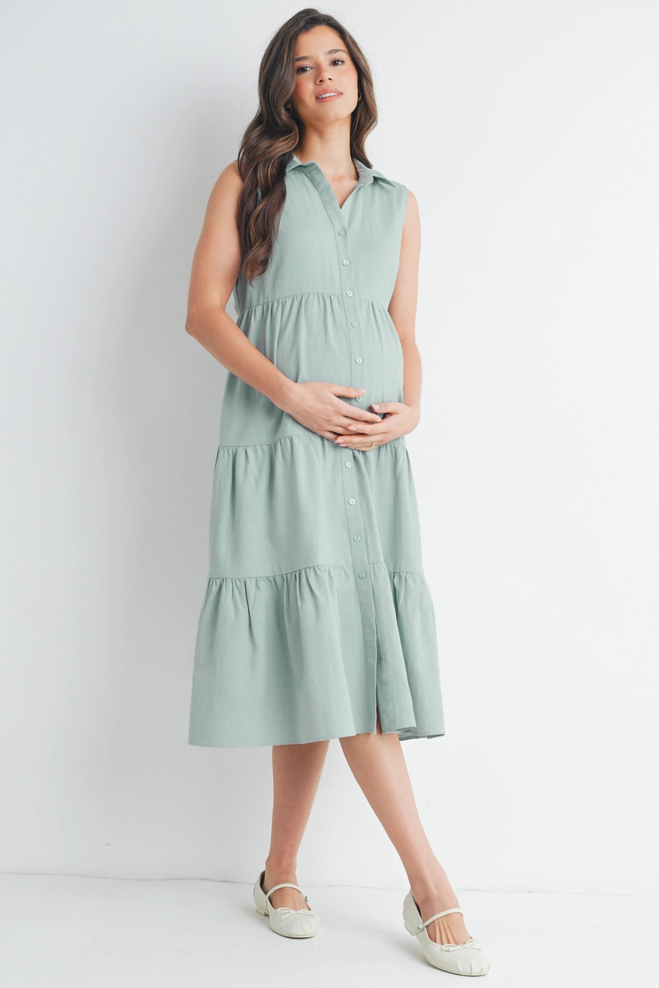 Sage Tiered Maternity Midi Dress