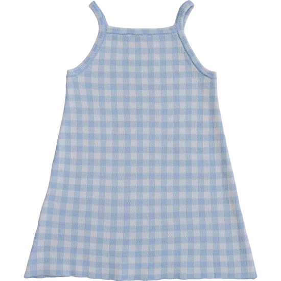Blue Knit Gingham Dress