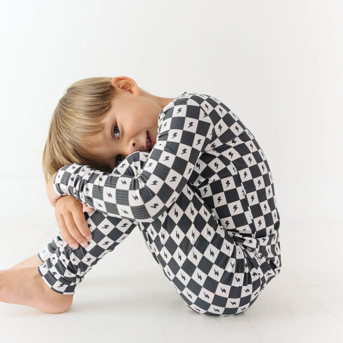 Checkered Lightning Bolt Small Ribbed Pajama Set