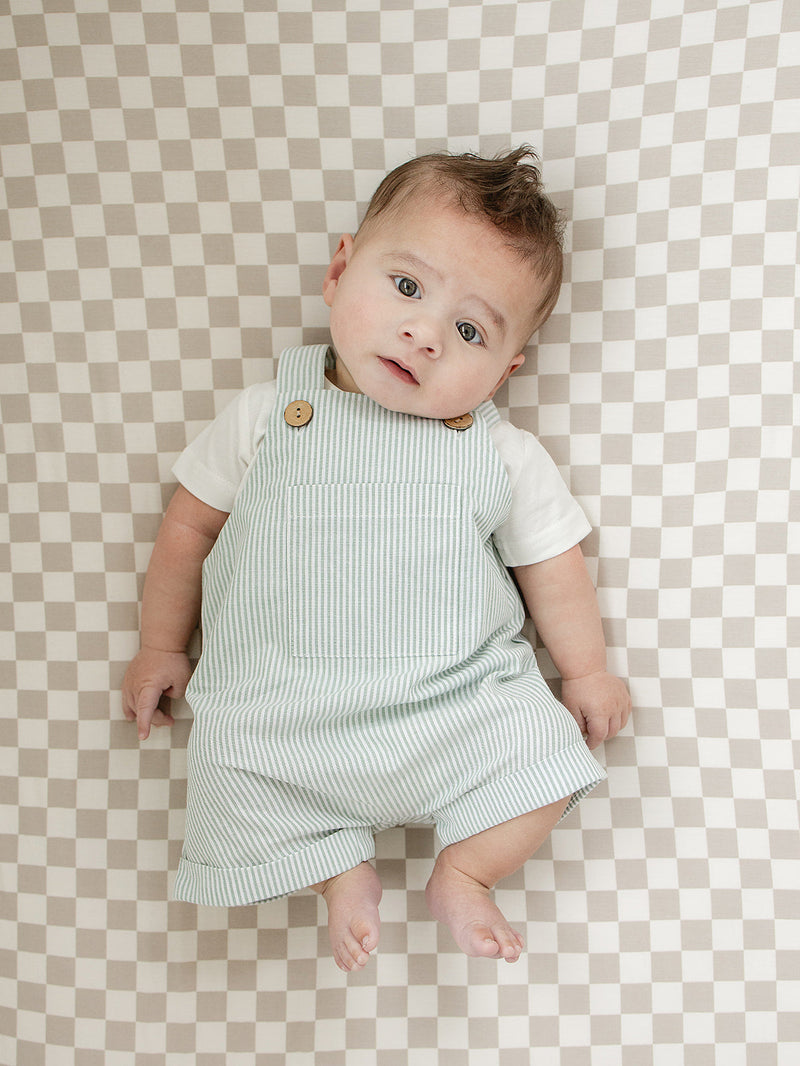 Green Stripe Linen Overalls