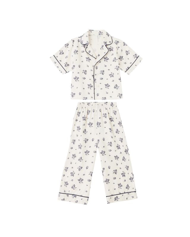 Blue Floral Woven Pajama Set