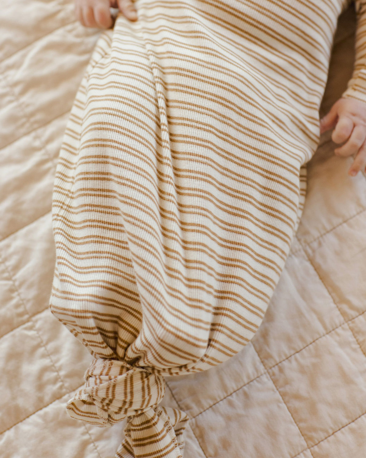 Golden Stripe Knotted Baby Gown Set