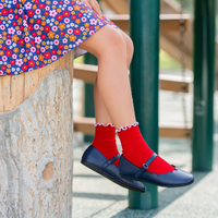 Red Ribbed Lettuce Trim Midi Socks
