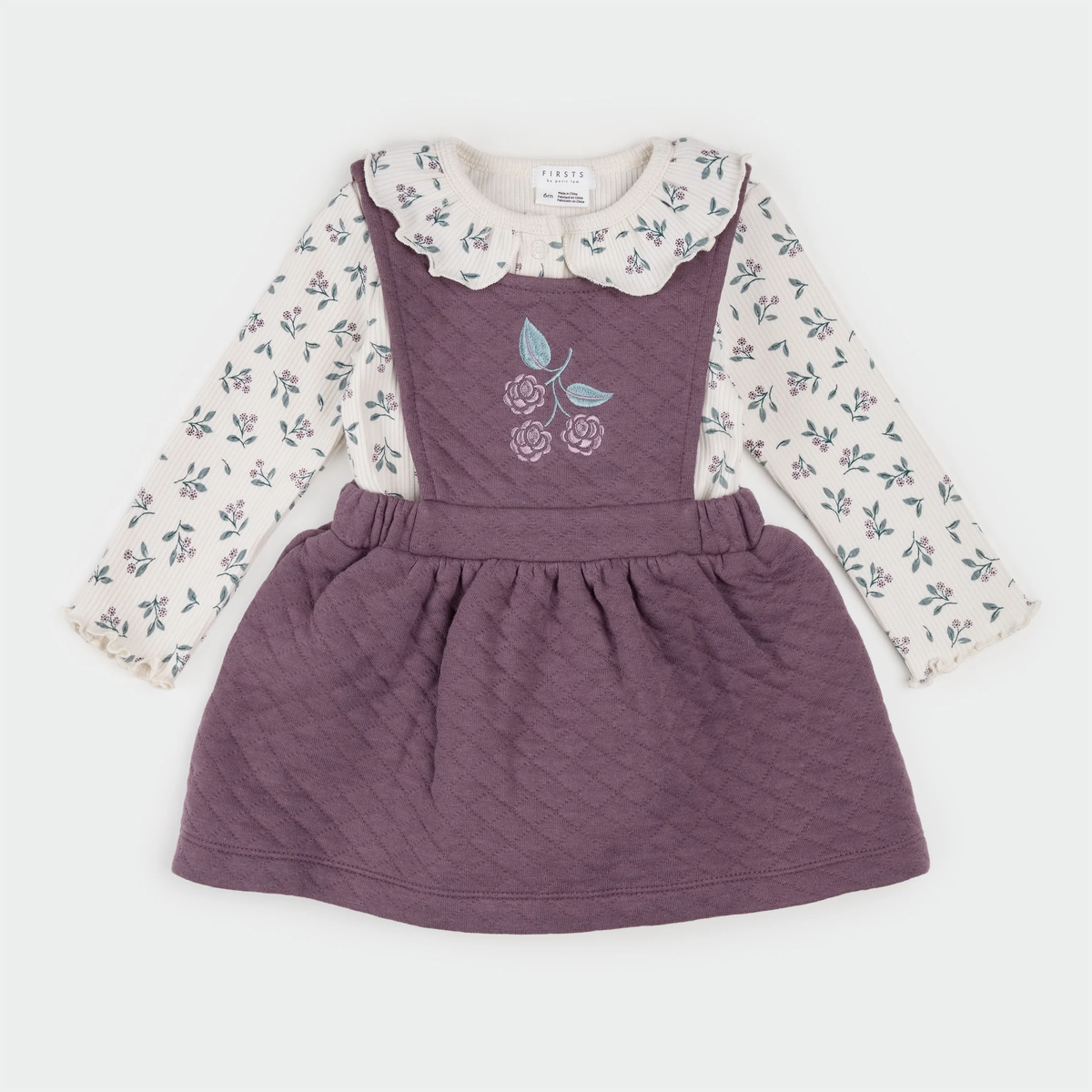 Floral Eggplant Quilted Overall Dress