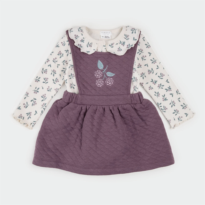 Floral Eggplant Quilted Overall Dress