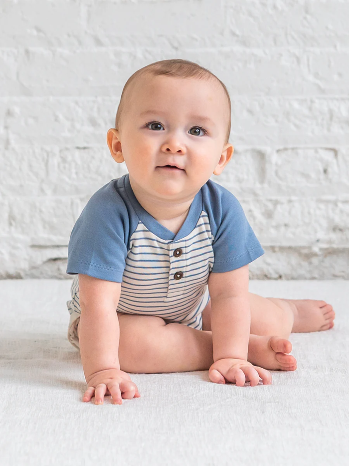Bay Stripe Raglan Henley Bodysuit