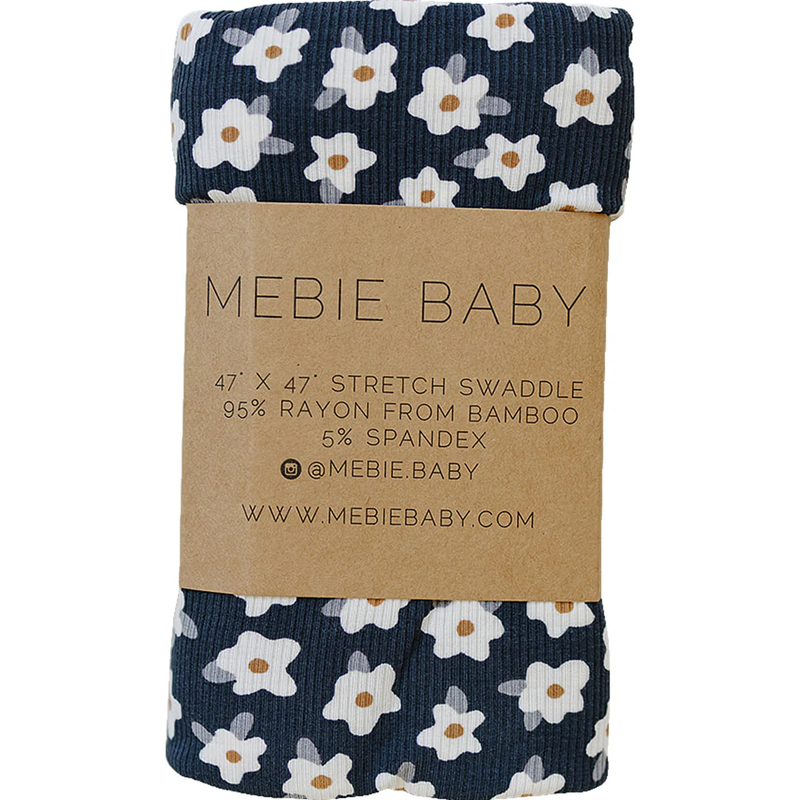 Navy Daisy Bamboo Swaddle