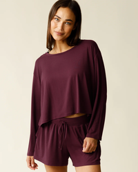 Burgundy Aria Bamboo Cropped Long Sleeve Top