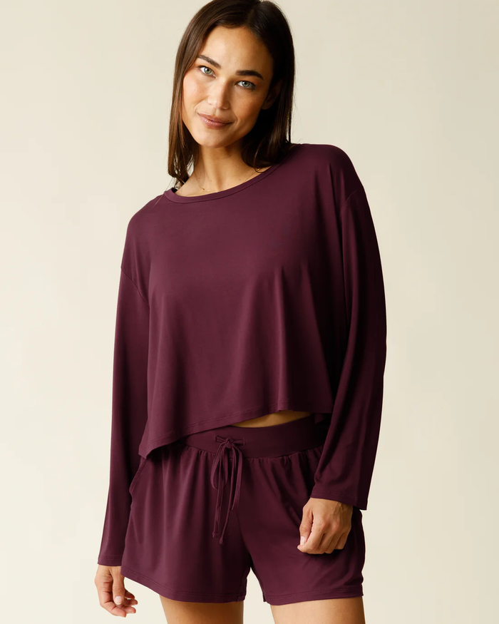 Burgundy Aria Bamboo Cropped Long Sleeve Top