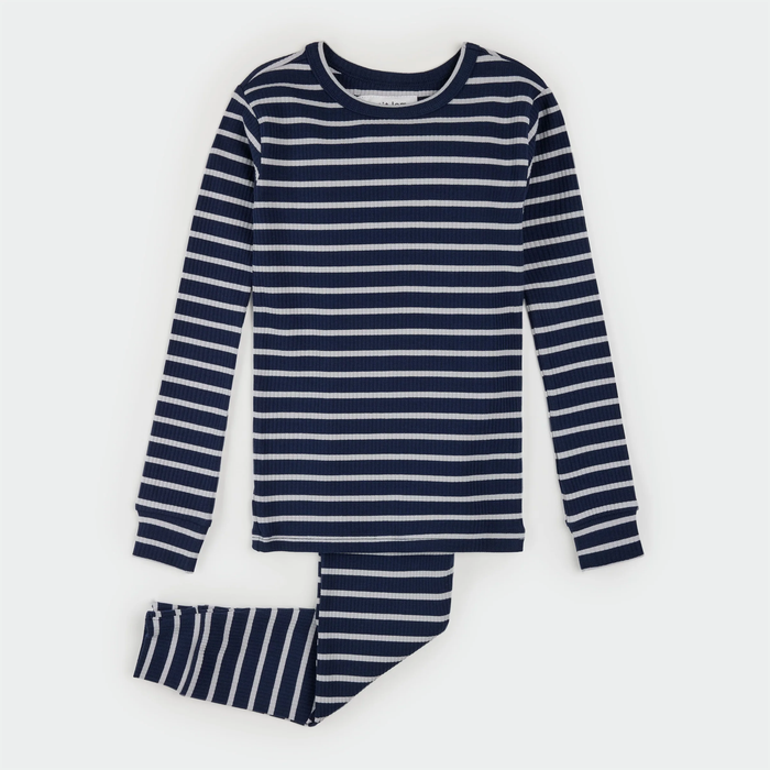 Navy Stripe Ribbed Modal Pajama Set
