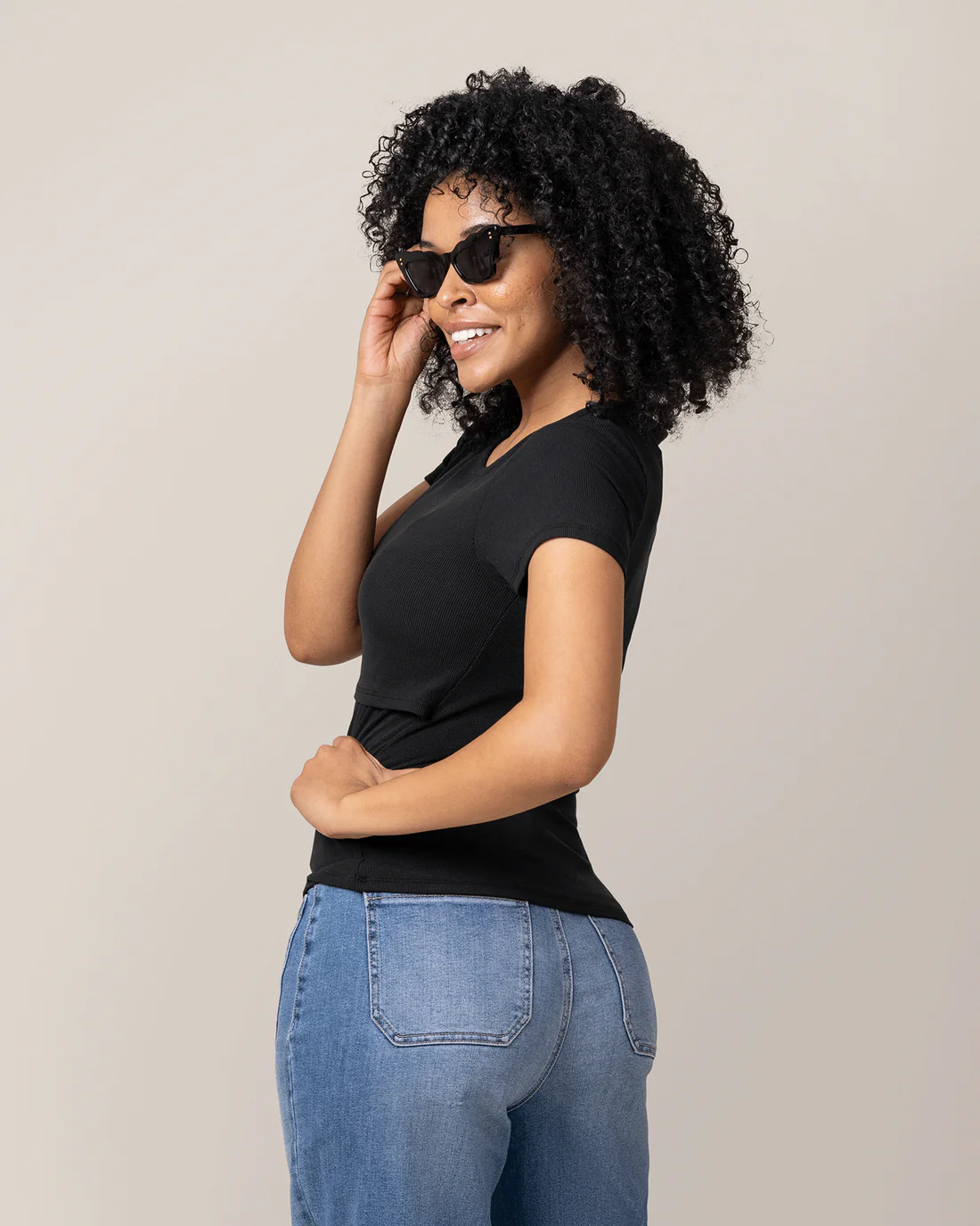 Black Ribbed Bamboo Nursing T-Shirt