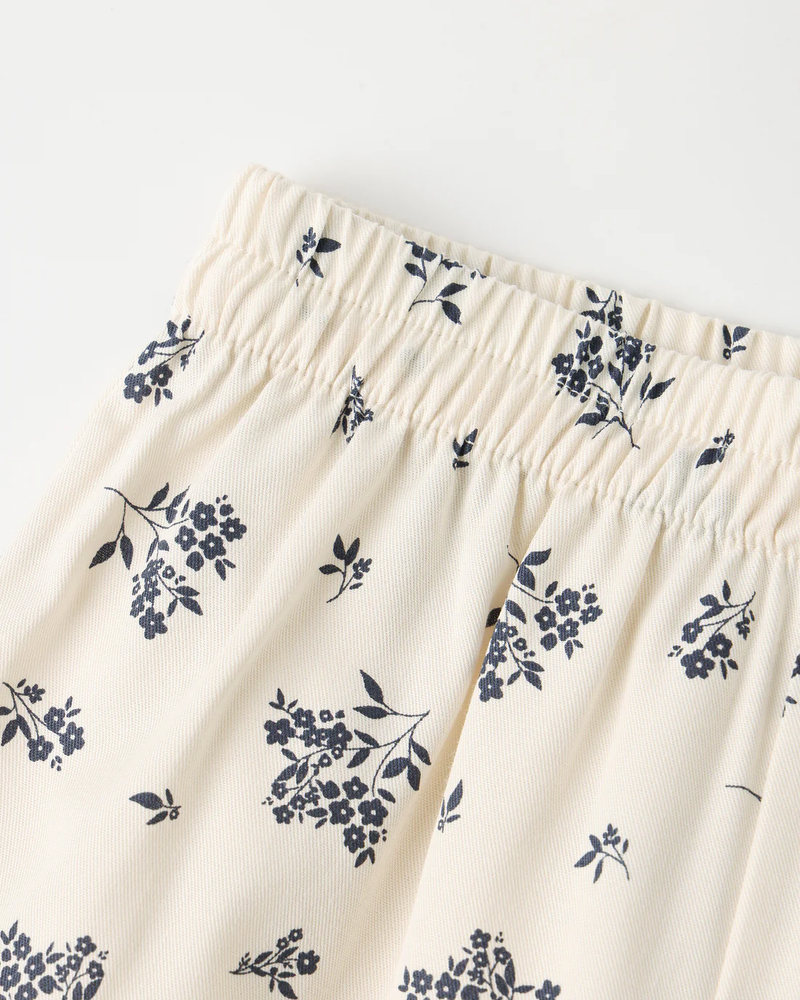 Blue Floral Woven Pajama Set