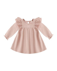 Rose Long Sleeve Flutter Dress