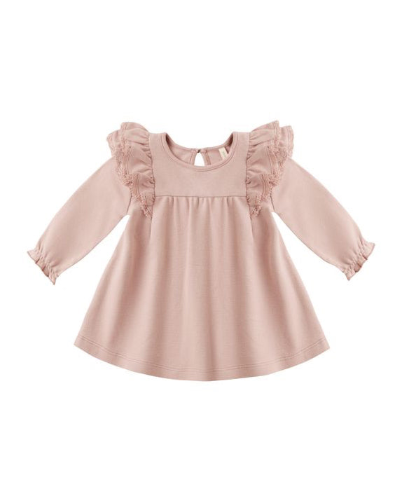 Rose Long Sleeve Flutter Dress