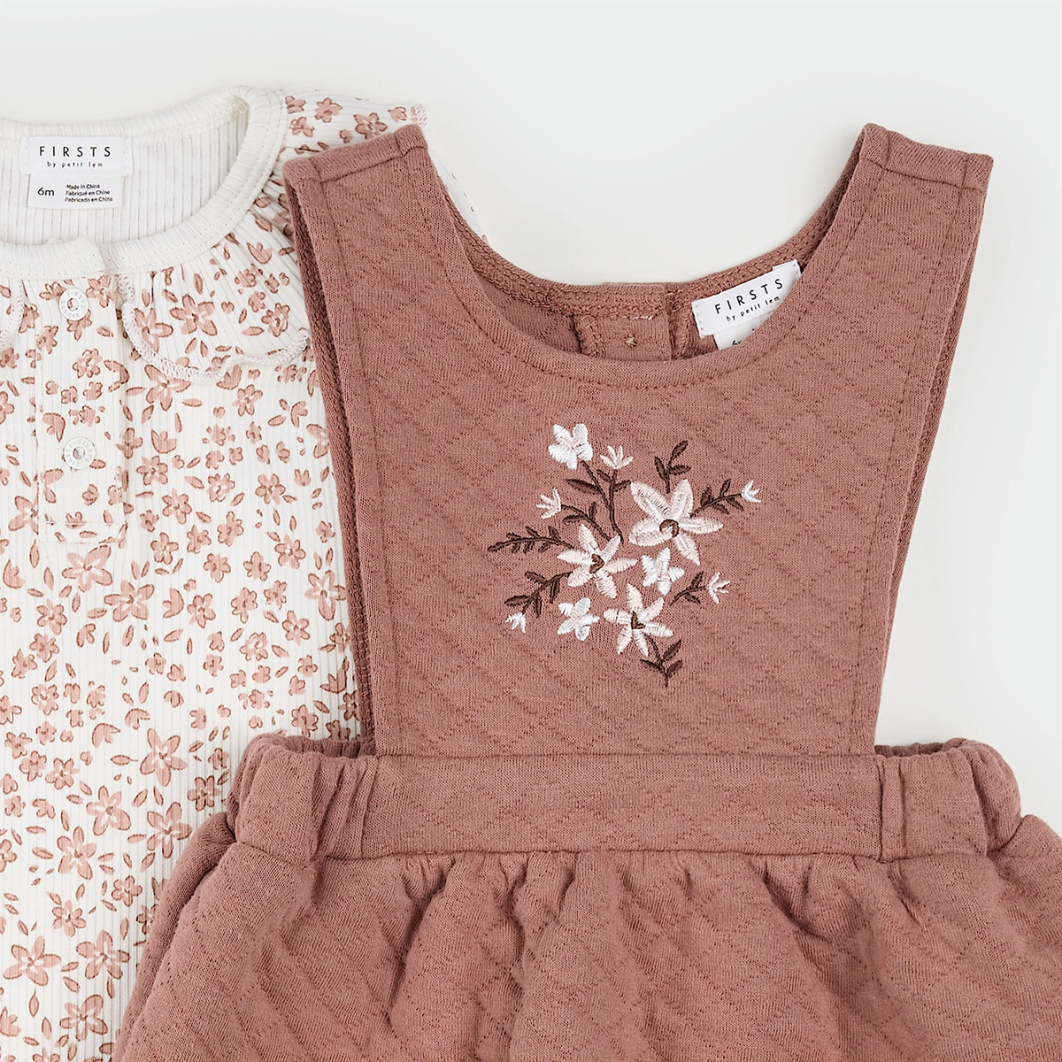 Floral Terracotta Quilted Overall Dress