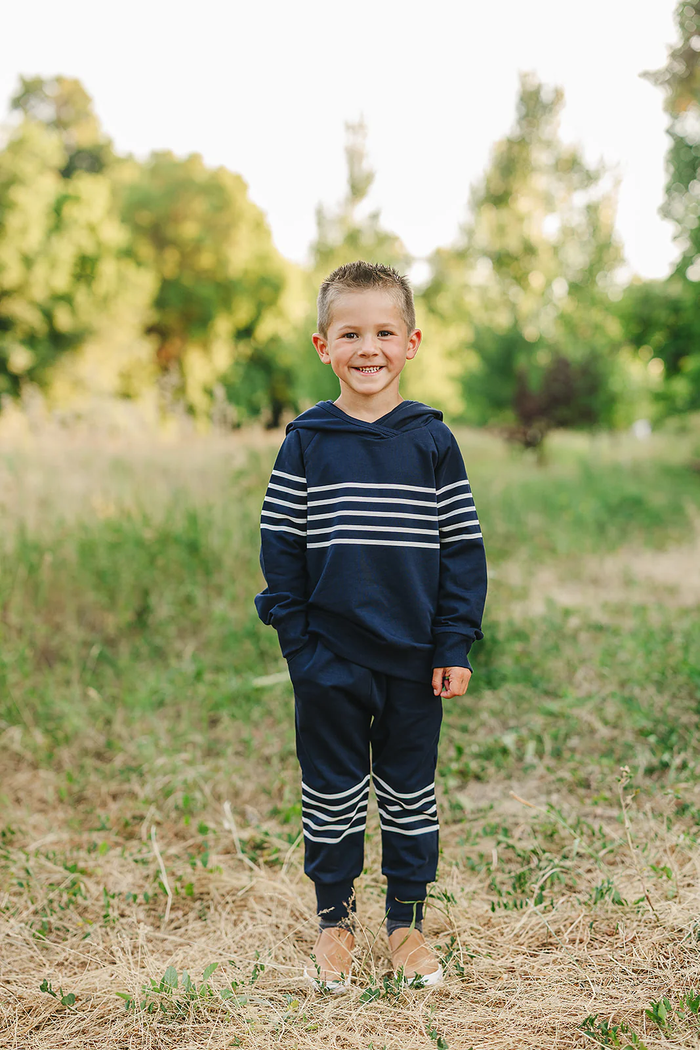 Navy Stripes Hooded Set