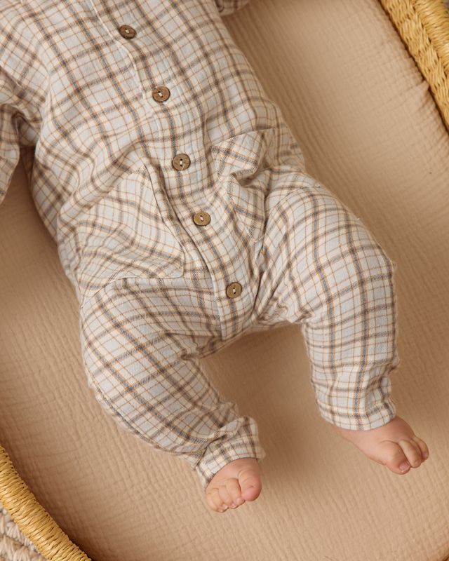 Blue Plaid Pocketed Jumpsuit