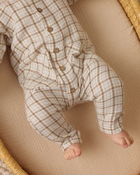 Blue Plaid Pocketed Jumpsuit