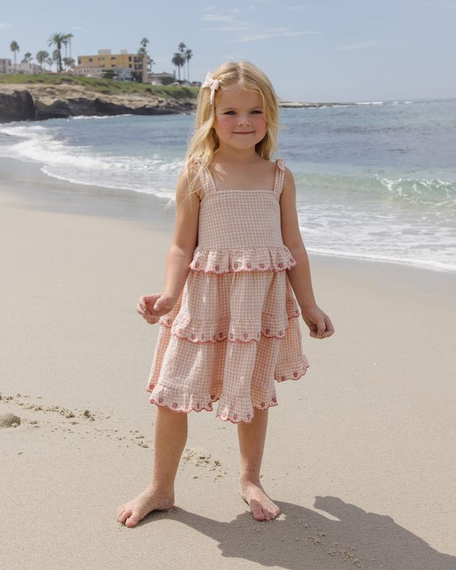 Petal Gingham Ruffled Swing Dress