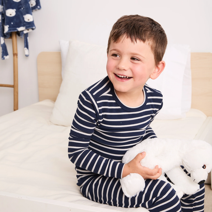 Navy Stripe Ribbed Modal Pajama Set