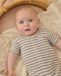 Sage Stripe Waffle Snap Romper
