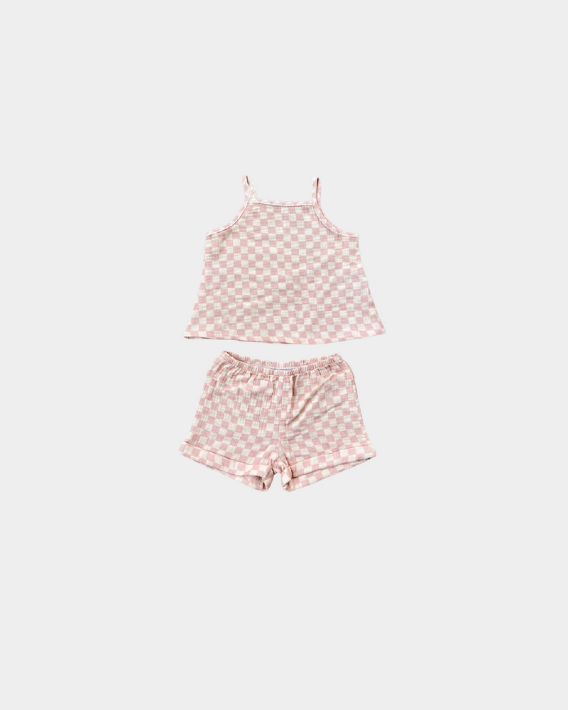 Pink Lemonade Checkered Short Set