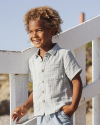 Green Gingham Collared Short Sleeve Shirt