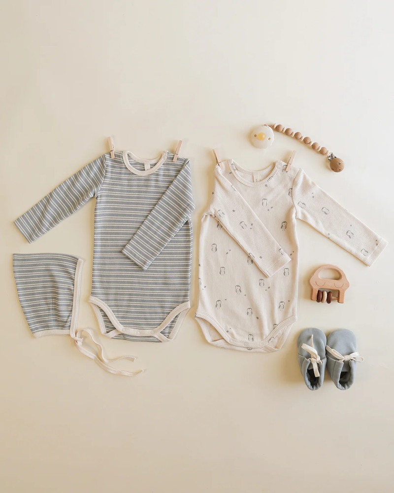 Steel Blue + Owls Ribbed Bodysuits 2pk