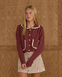 Tween Burgundy Collared Cardigan