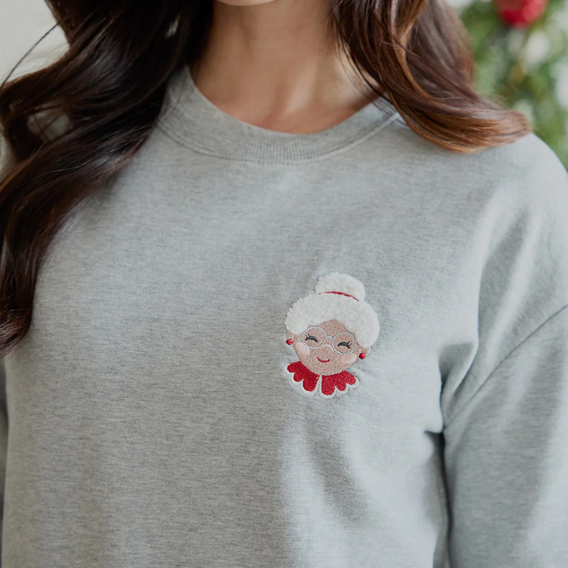 Mama Claus Embroidered Pullover
