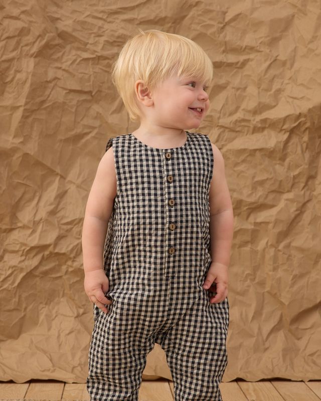 Black Check Button Jumpsuit