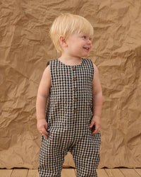 Black Check Button Jumpsuit