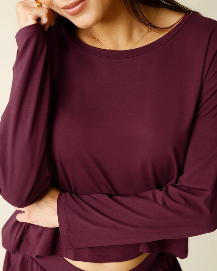 Burgundy Aria Bamboo Cropped Long Sleeve Top