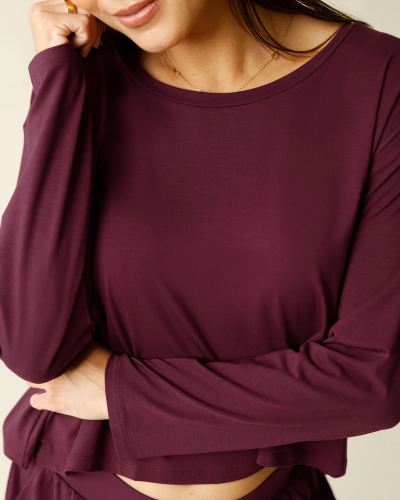 Burgundy Aria Bamboo Cropped Long Sleeve Top