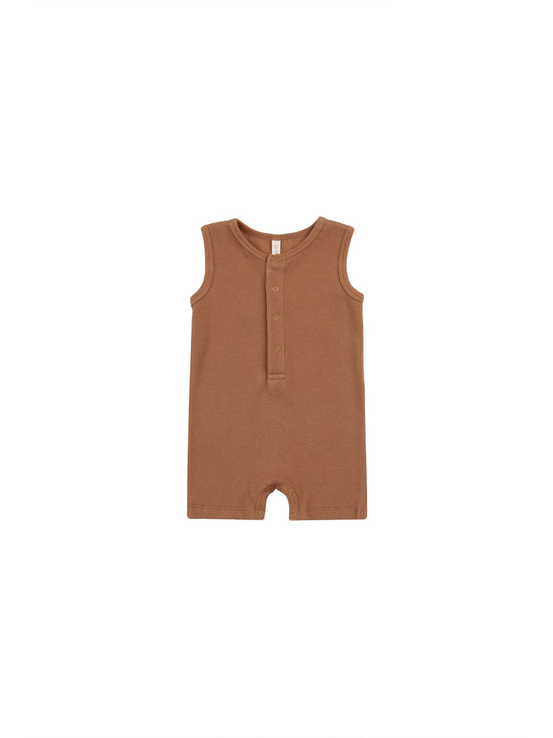 Clay Ribbed Henley Romper