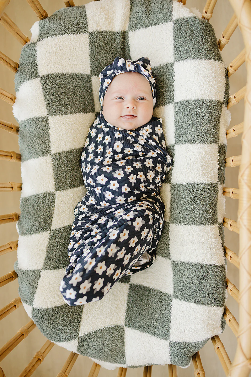 Navy Daisy Bamboo Swaddle