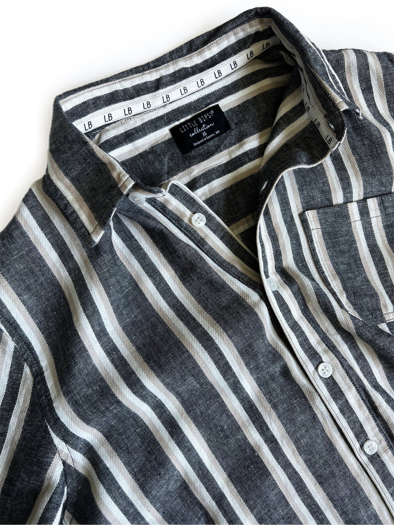 Men's Charcoal Stripe Linen Button Up