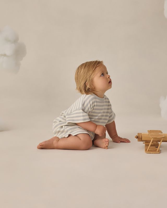Sky Stripe Waffle Tee + Short Set