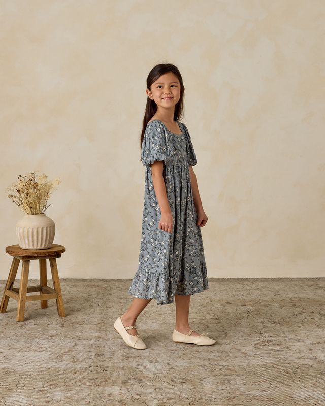 French Blue Floral Augusta Dress