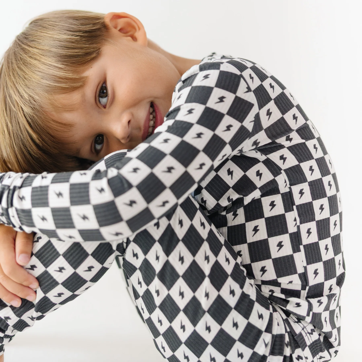 Checkered Lightning Bolt Small Ribbed Pajama Set