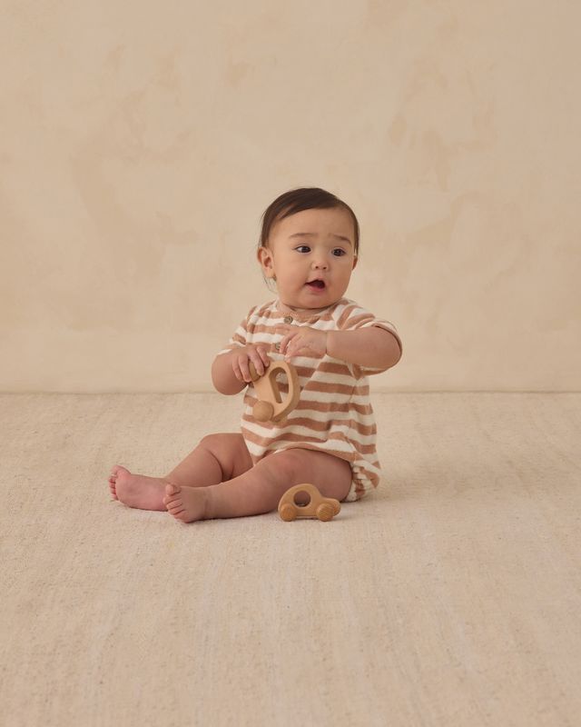 Latte Stripe Terry Henley Romper