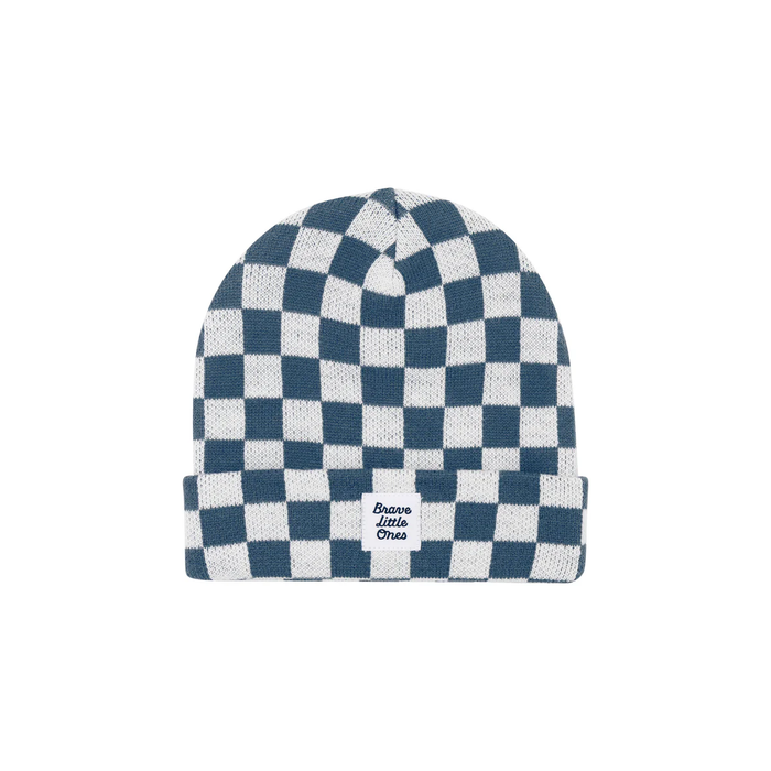 Dark Steel Blue Checkered Beanie