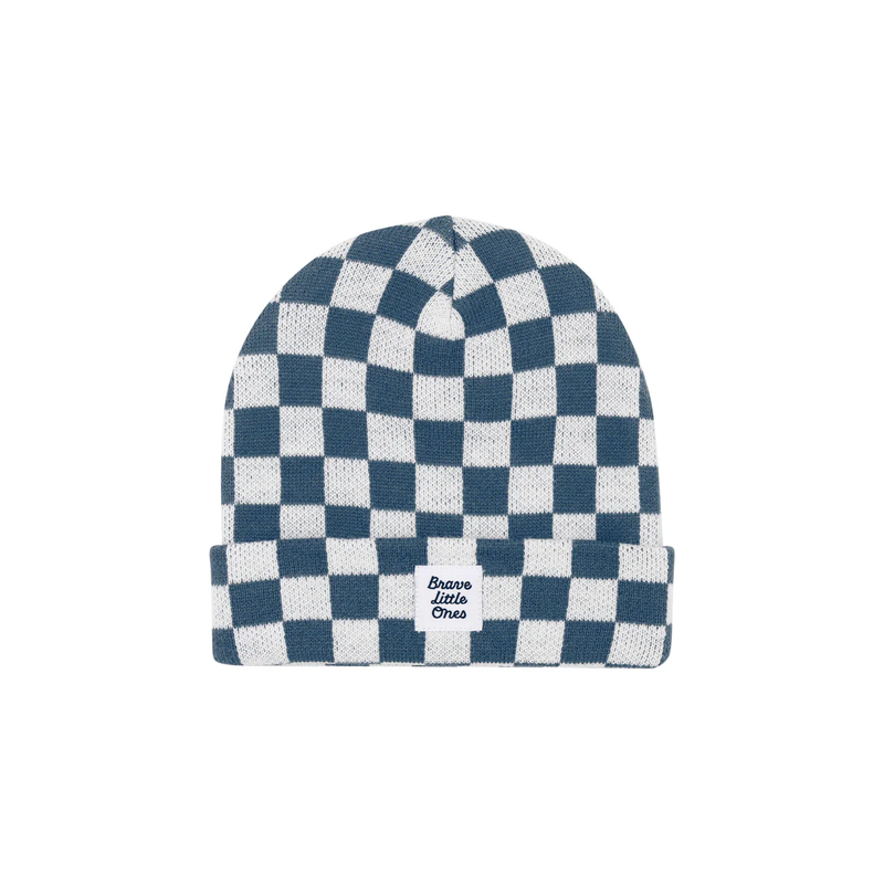 Dark Steel Blue Checkered Beanie