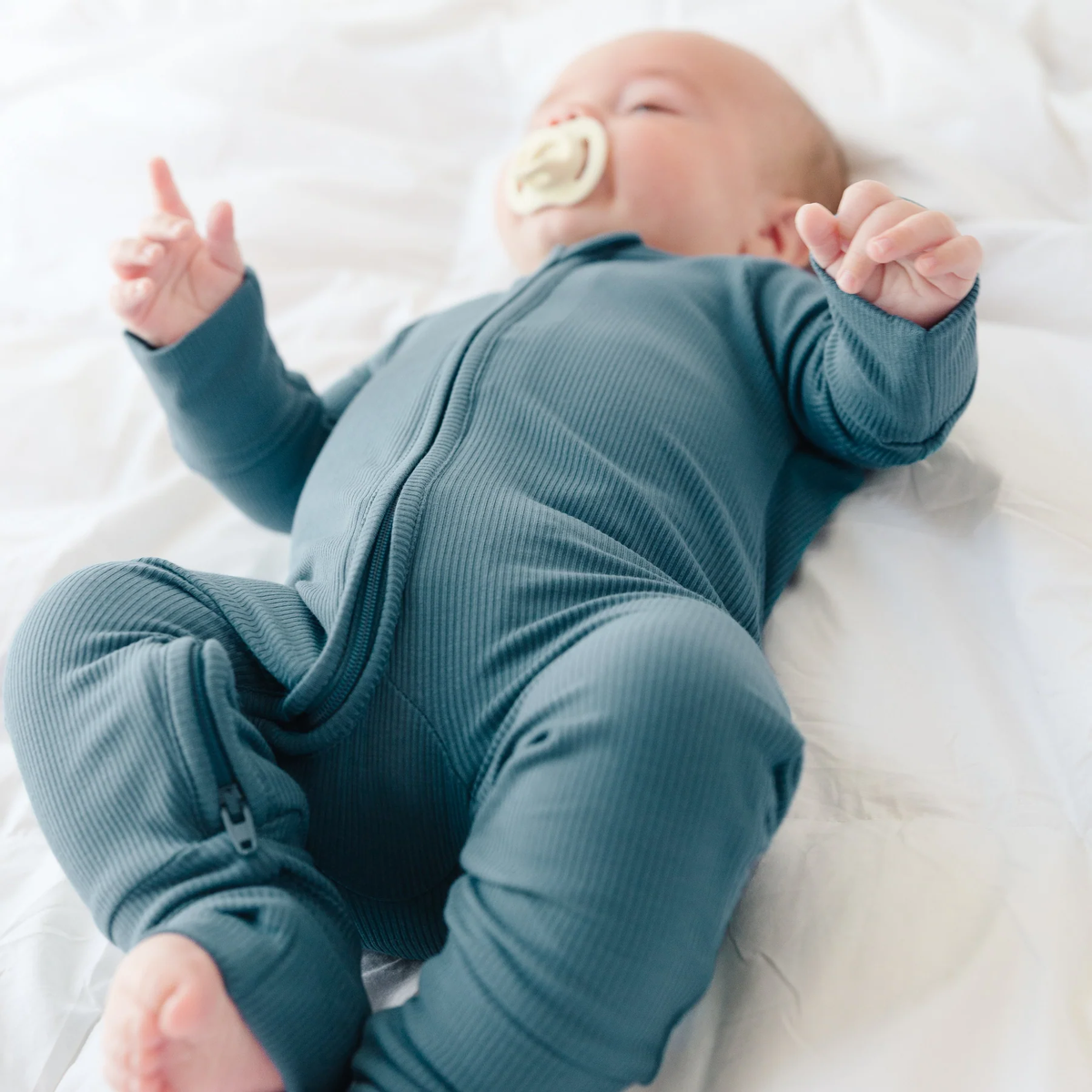 Midnight Teal Small Ribbed Zip Romper
