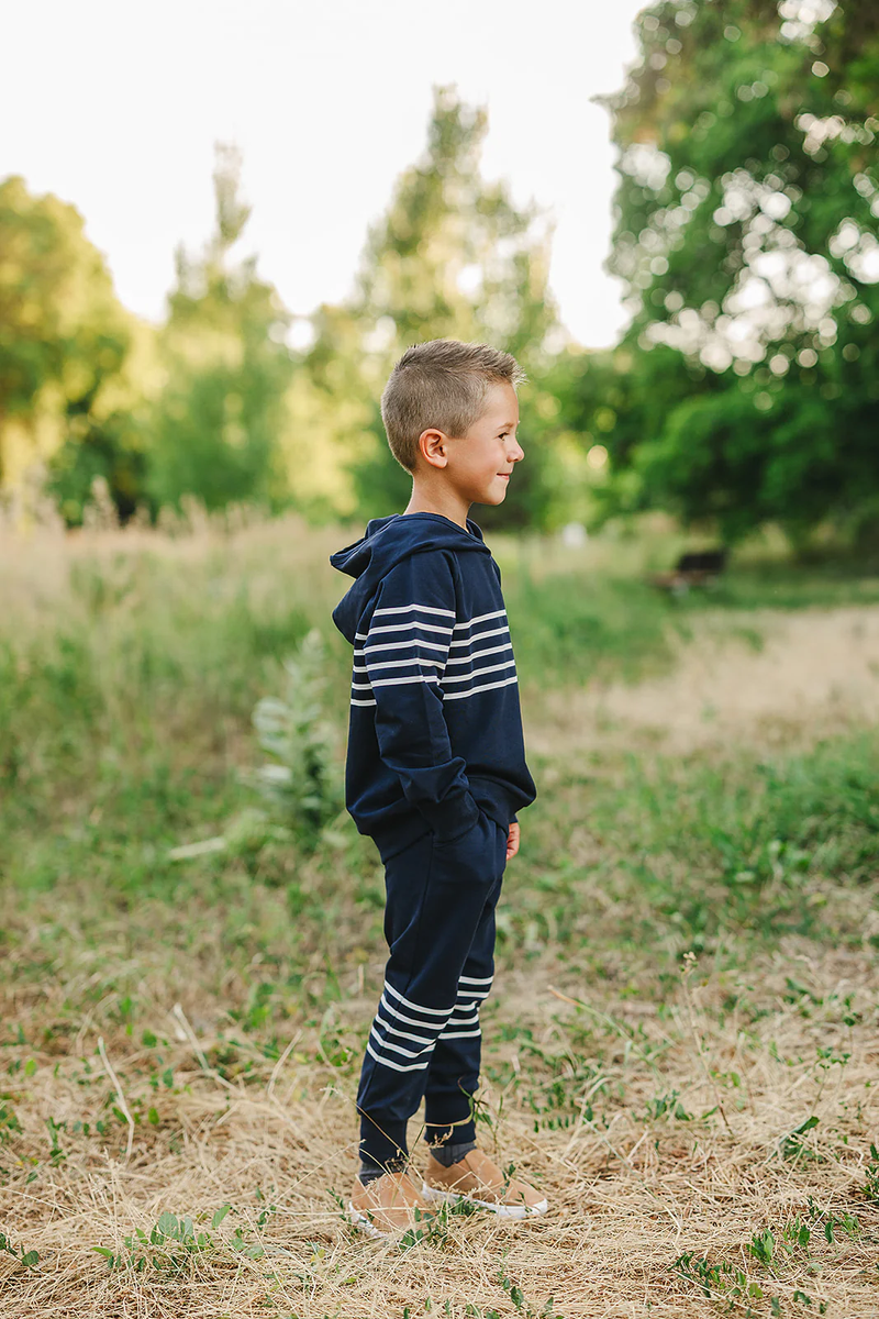 Navy Stripes Hooded Set