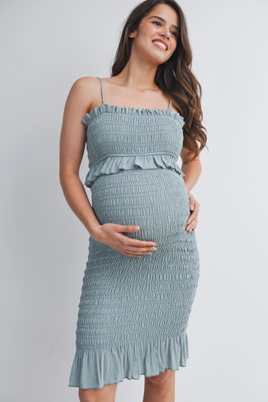 Sage Smocked Tank Ruffle Dress