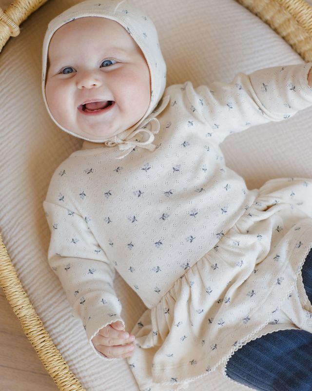 Blue Ditsy Skirted Bodysuit Dress