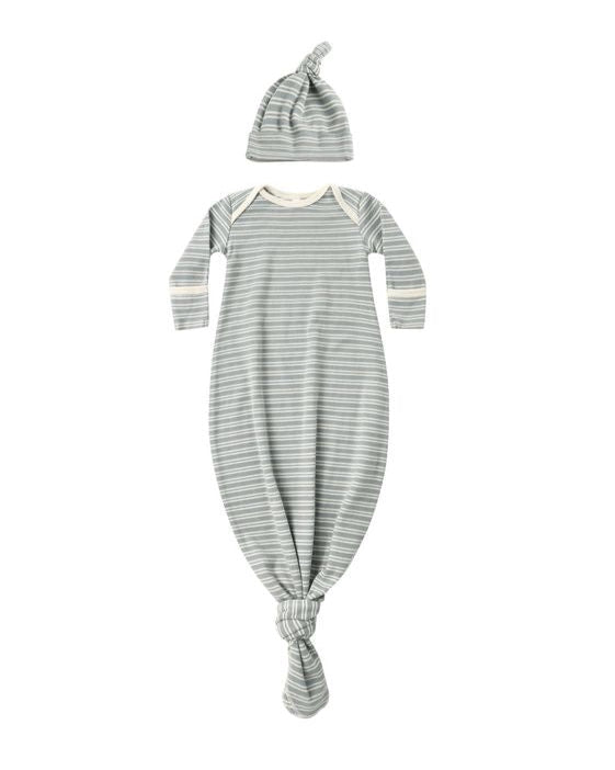 Steel Blue Stripe Knotted Gown Set