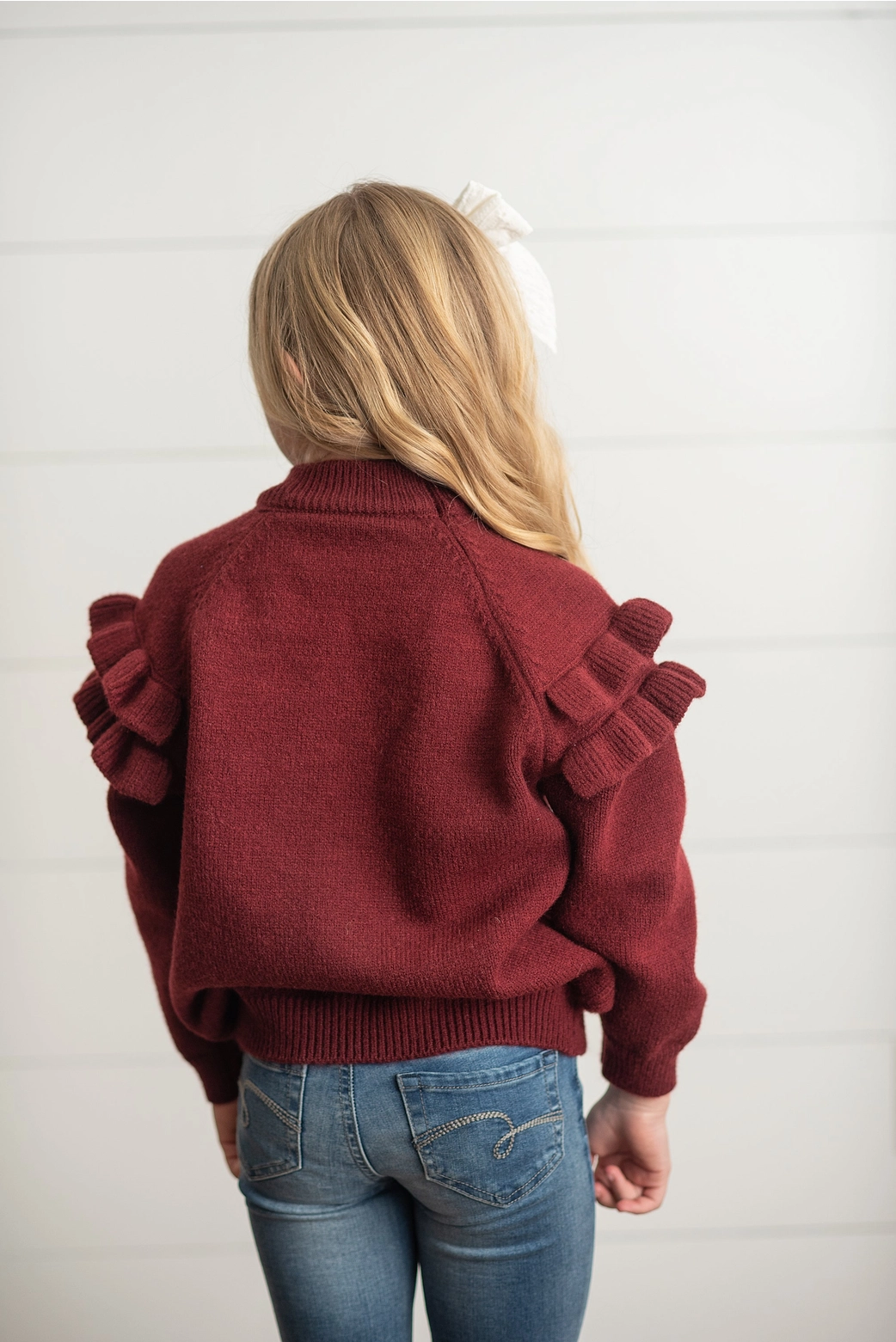 Burgundy Double Ruffle Knit Sweater